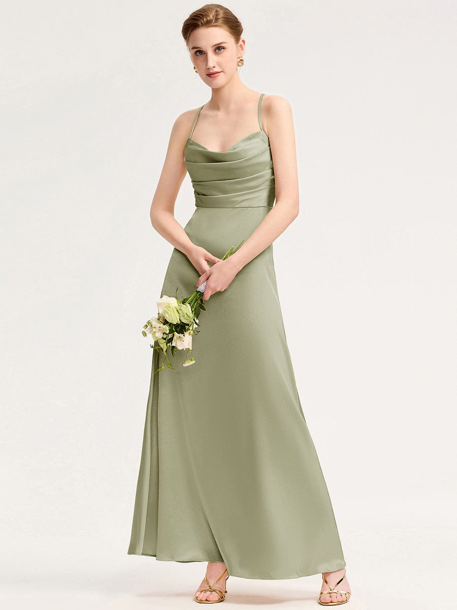 Backless Satin Bridesmaid dress #color_Sage Green
