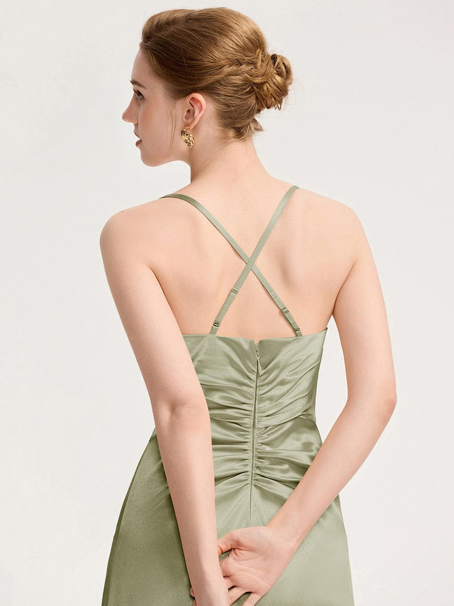 Backless Satin Bridesmaid dress #color_Sage Green
