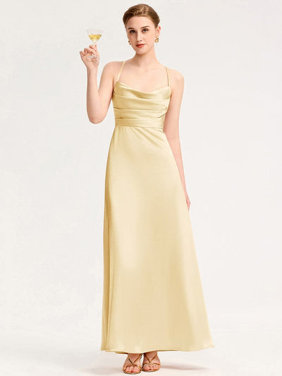 Backless Satin Bridesmaid dress #color_Yellow