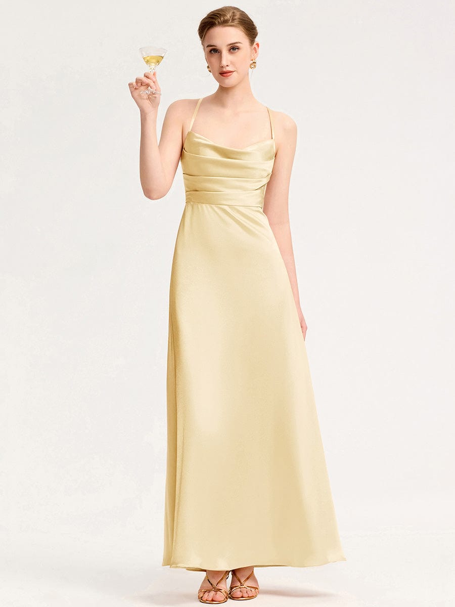 Backless Satin Bridesmaid dress #color_Yellow