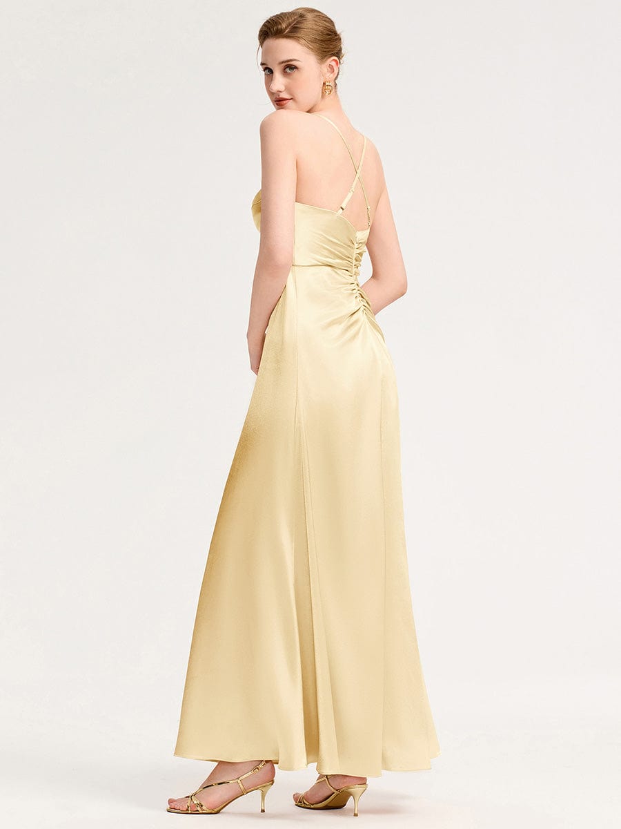 Backless Satin Bridesmaid dress #color_Yellow