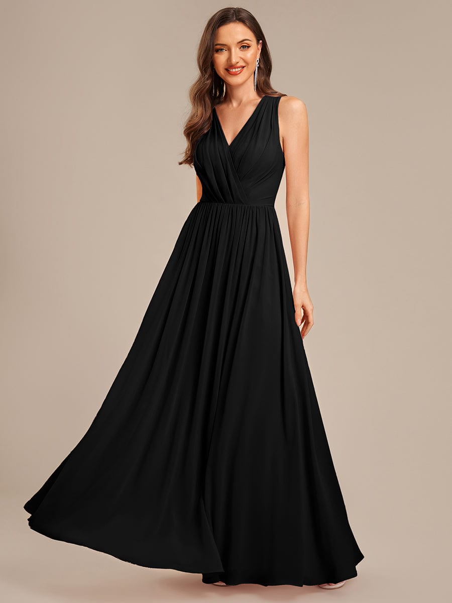 Applique Chiffon Sleeveless Bridesmaid Dress #color_Black