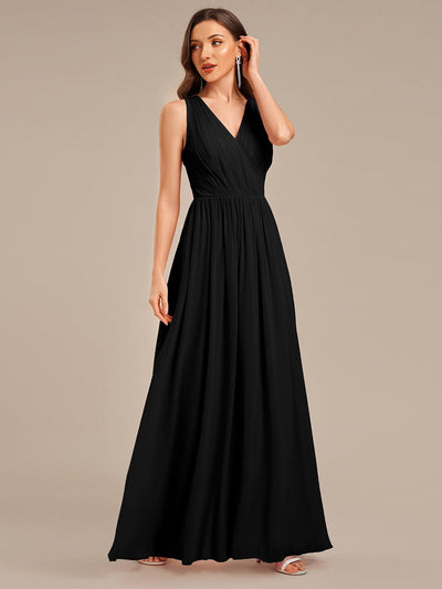 Applique Chiffon Sleeveless Bridesmaid Dress #color_Black
