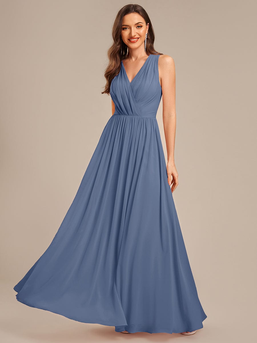 Applique Chiffon Sleeveless Bridesmaid Dress #color_Dusty Blue