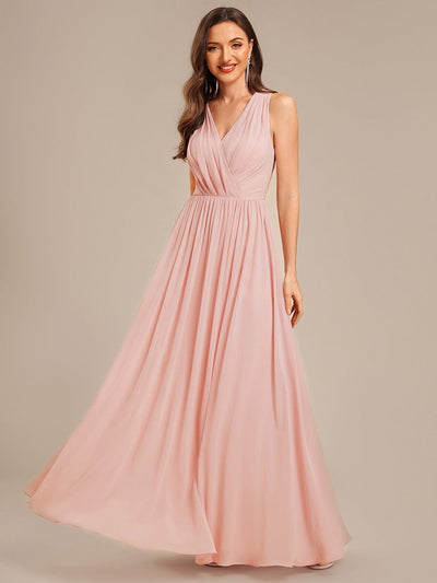 Applique Chiffon Sleeveless Bridesmaid Dress #color_Pink