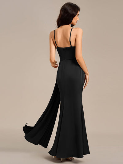Satin Spaghetti Strap Maxi Mermaid Bridesmaid Dress #color_Black