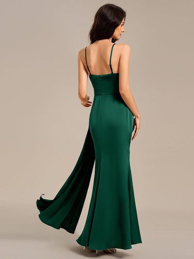 Satin Spaghetti Strap Maxi Mermaid Bridesmaid Dress #color_Dark Green