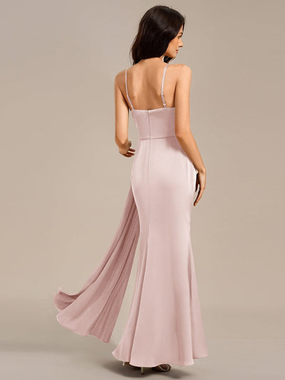 Satin Spaghetti Strap Maxi Mermaid Bridesmaid Dress #color_Pink