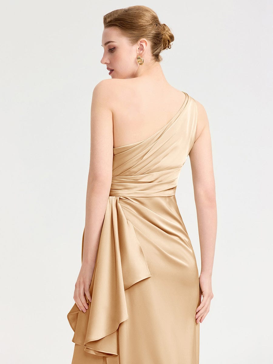 One Shoulder Satin Bridesmaid Dress #color_Champagne