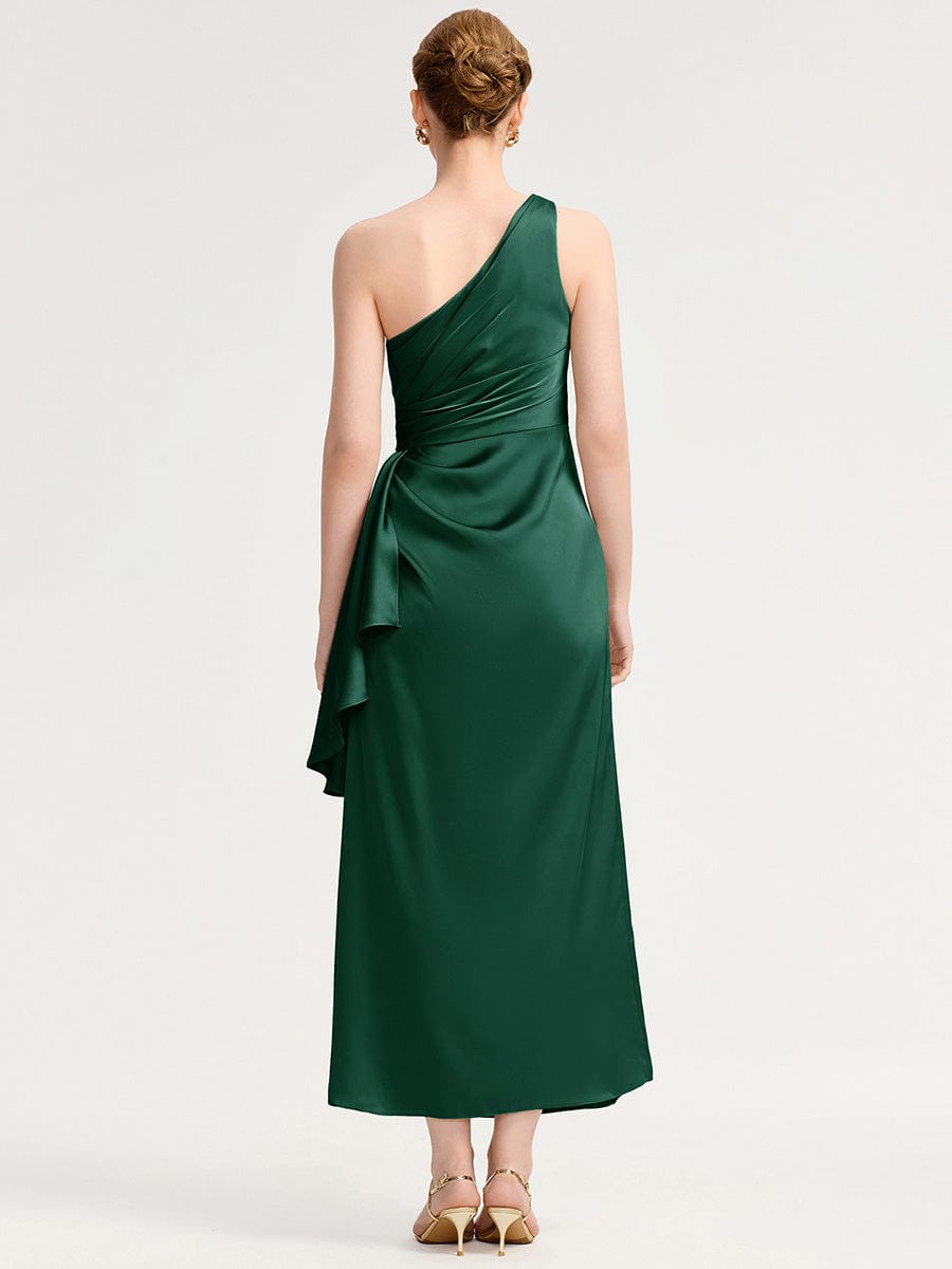 One Shoulder Satin Bridesmaid Dress #color_Dark Green