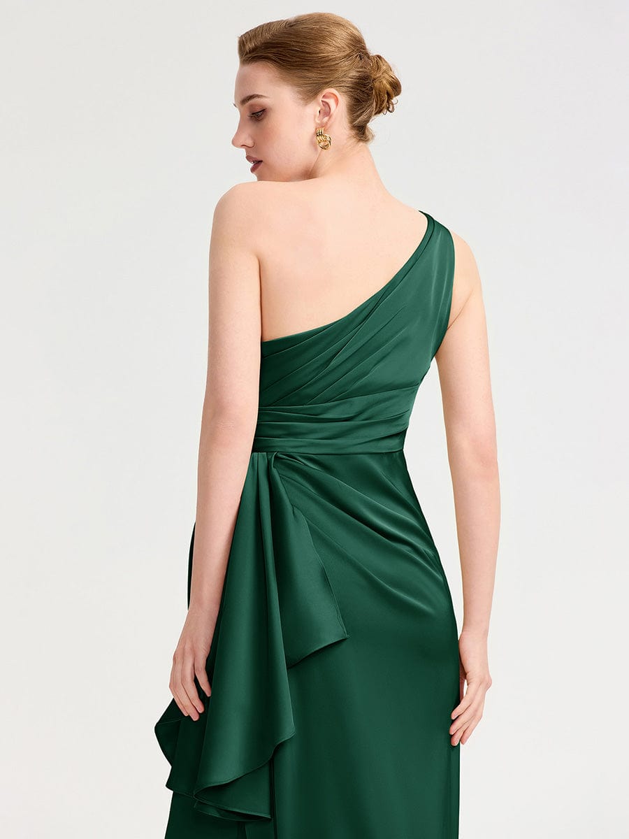 One Shoulder Satin Bridesmaid Dress #color_Dark Green