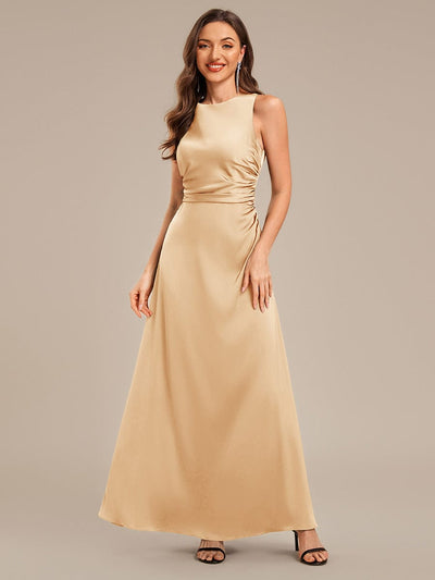 Backless Satin Sleeveless Bridesmaid Dress #color_Champagne