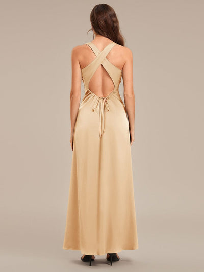 Backless Satin Sleeveless Bridesmaid Dress #color_Champagne