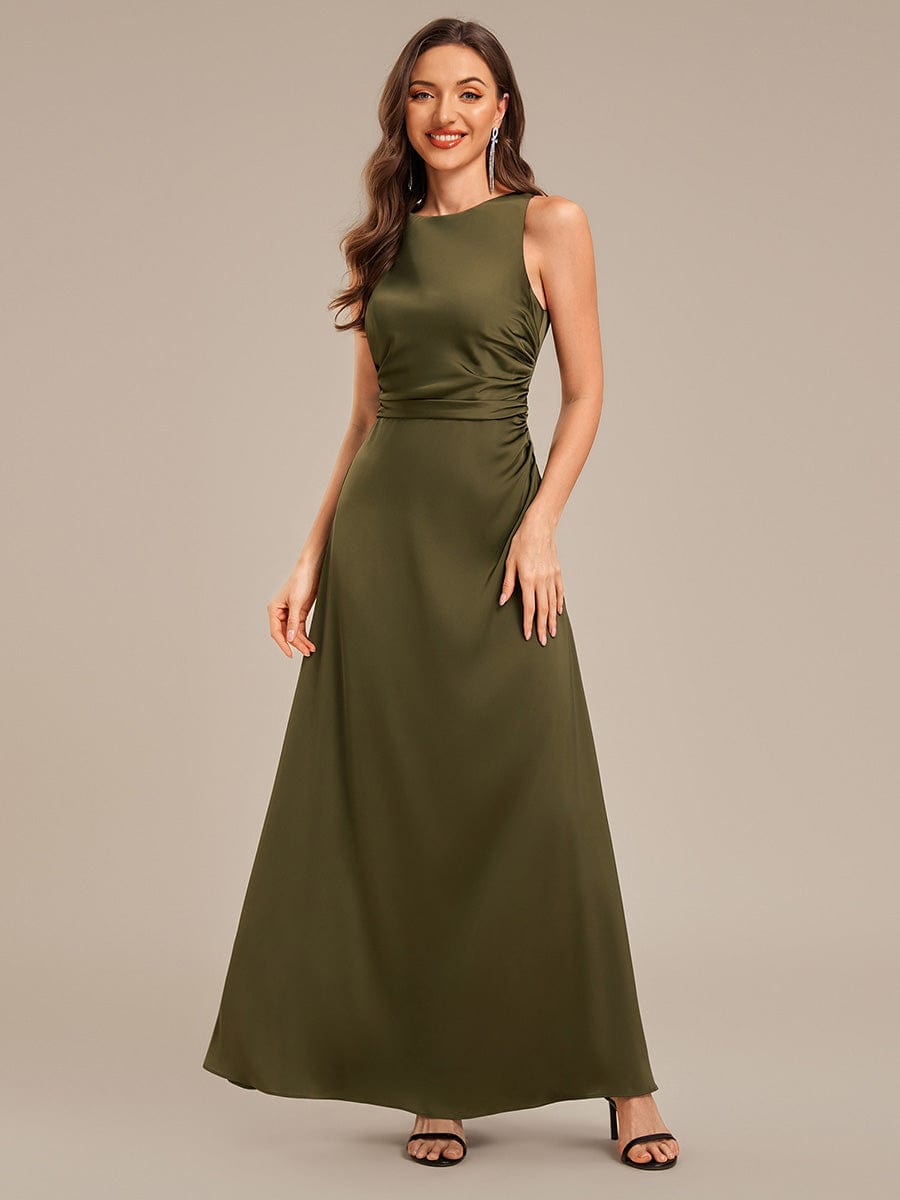 Backless Satin Sleeveless Bridesmaid Dress #color_Olive Green