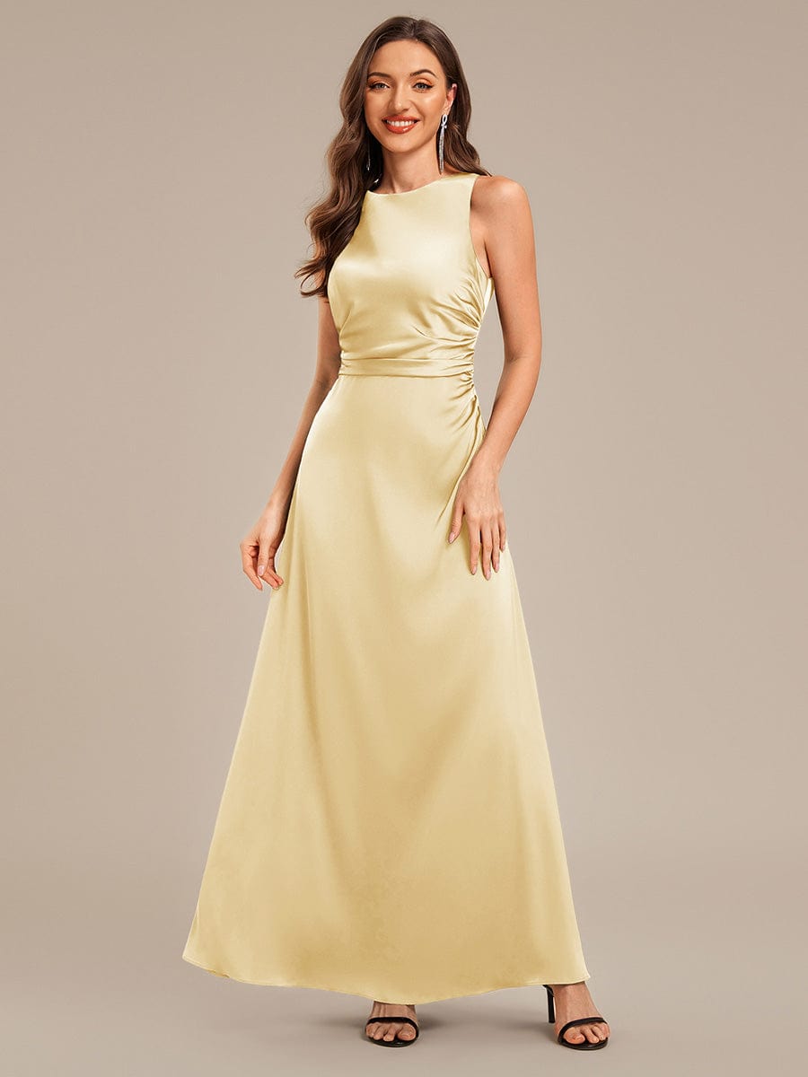 Backless Satin Sleeveless Bridesmaid Dress #color_Yellow