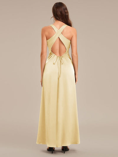 Backless Satin Sleeveless Bridesmaid Dress #color_Yellow