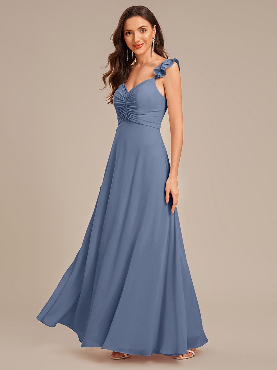 Backless Chiffon Ruffled Bridesmaid Dress #color_Dusty Blue