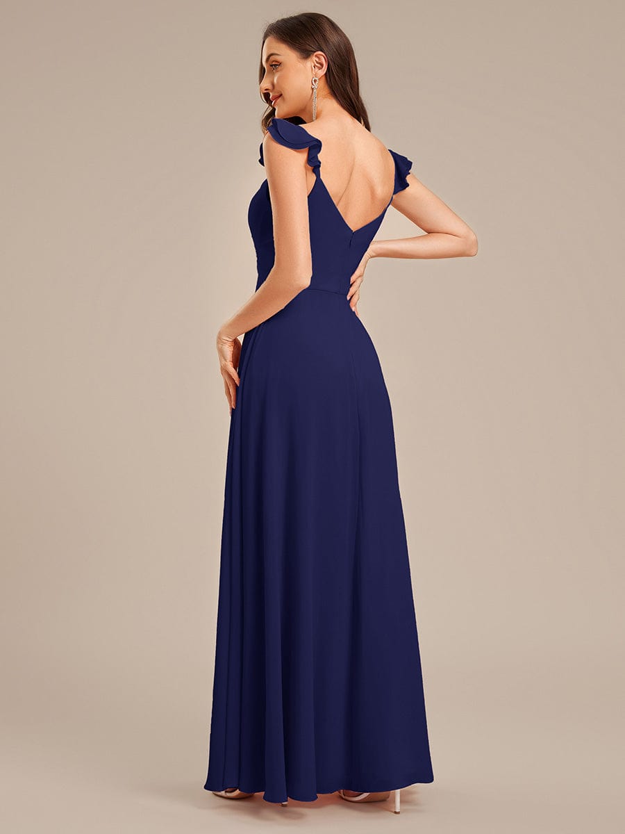 Backless Chiffon Ruffled Bridesmaid Dress #color_Navy Blue