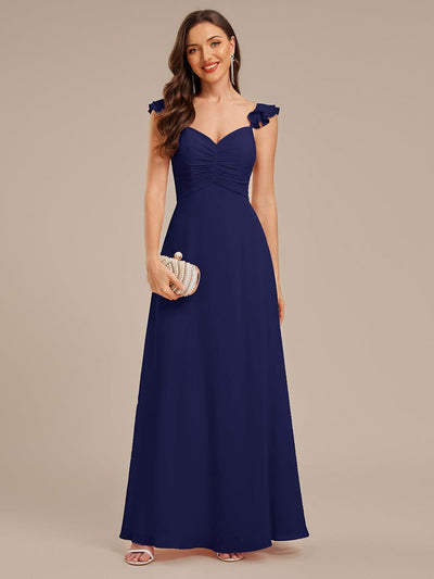 Backless Chiffon Ruffled Bridesmaid Dress #color_Navy Blue