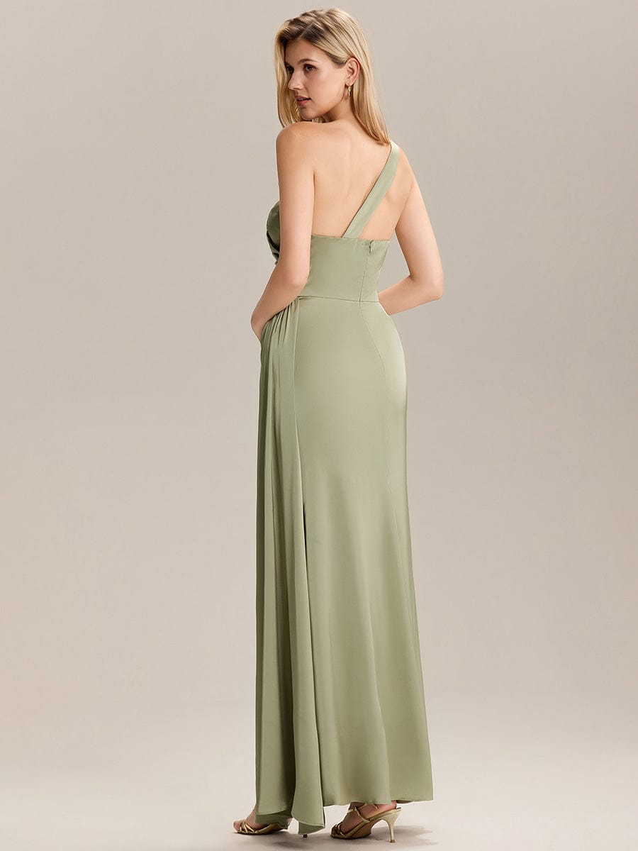 Flowing Ribbons Satin Sleeveless Bridesmaid Dress #color_Sage Green