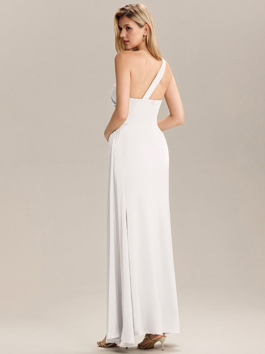 Flowing Ribbons Satin Sleeveless Bridesmaid Dress #color_White