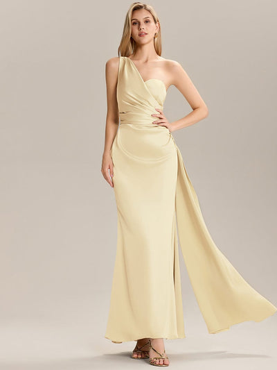 Flowing Ribbons Satin Sleeveless Bridesmaid Dress #color_Yellow