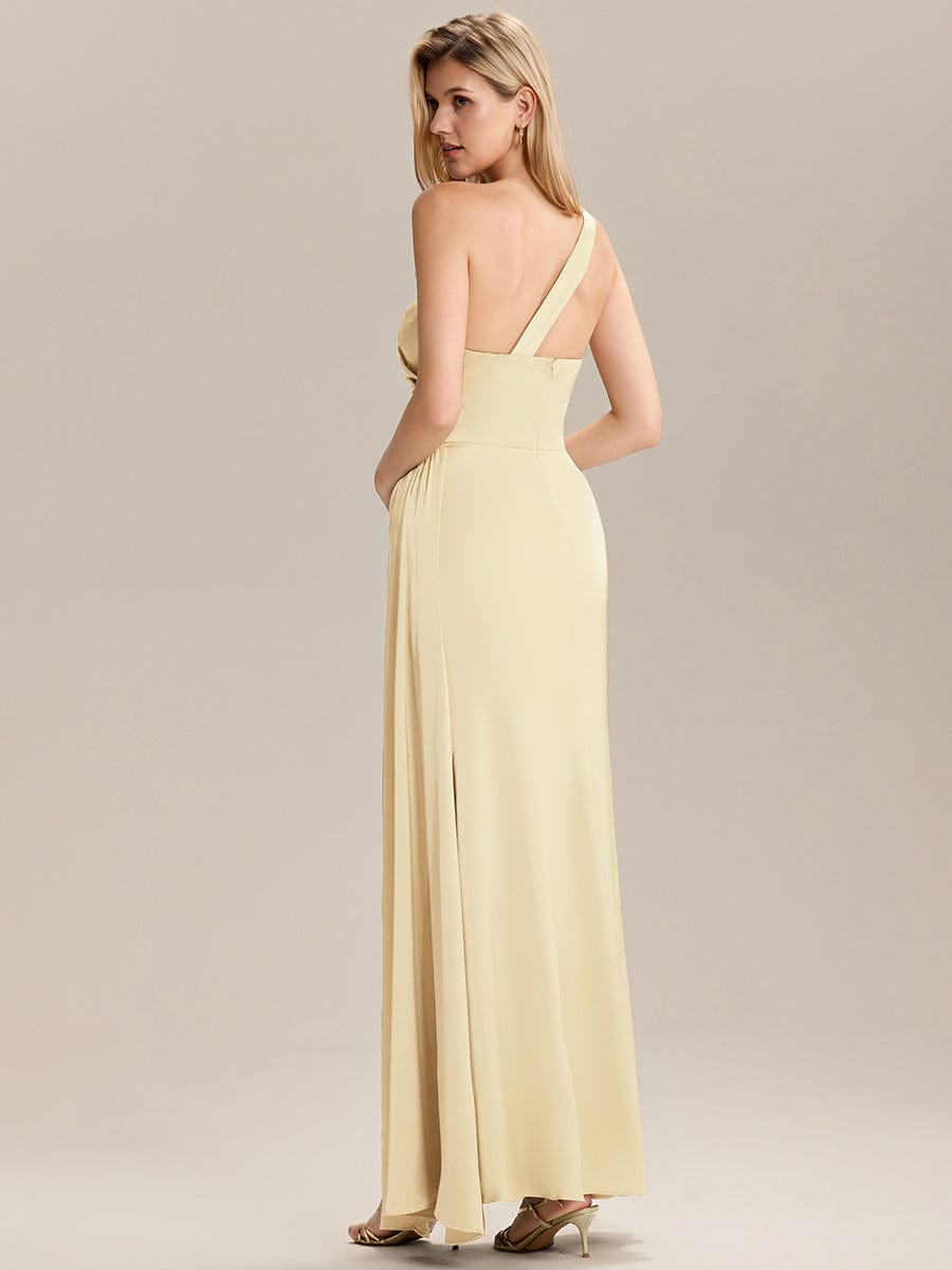 Flowing Ribbons Satin Sleeveless Bridesmaid Dress #color_Yellow