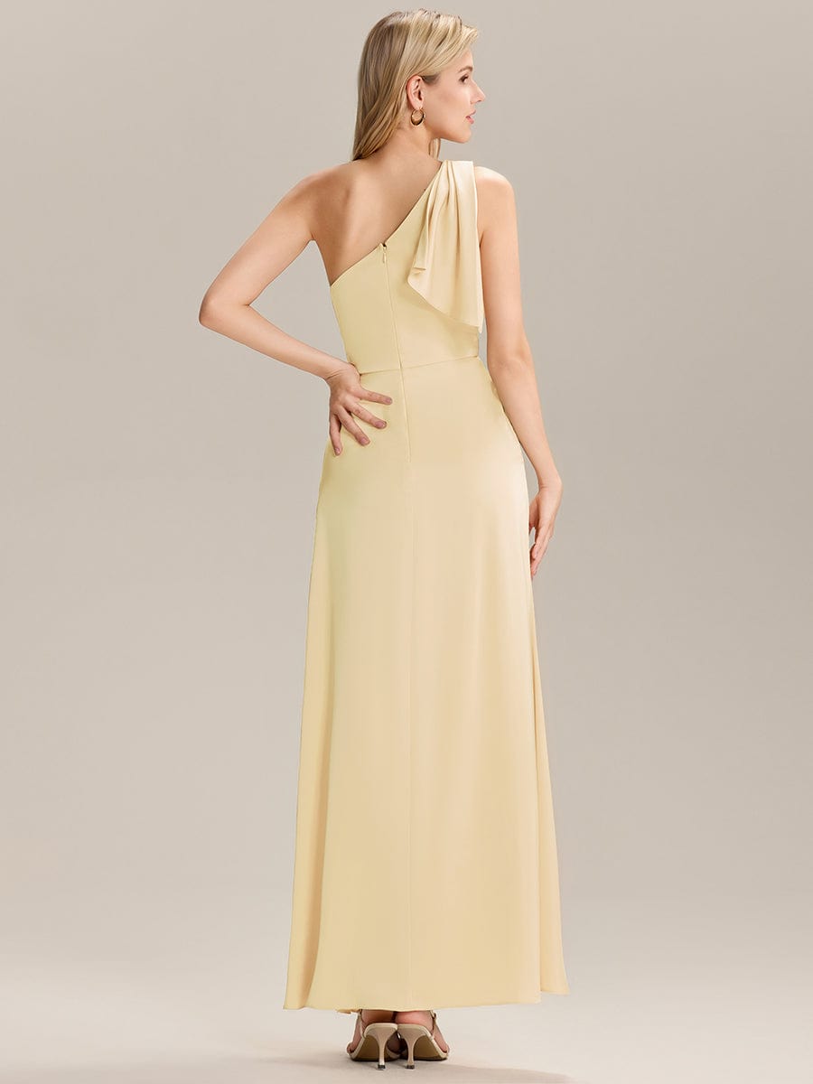 Flowing Ribbons Satin Sleeveless Bridesmaid Dress #color_Yellow