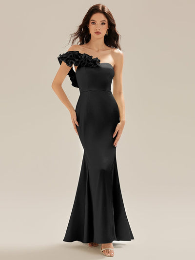 Lace-Up Satin Mermaid Maxi Dress #color_Black