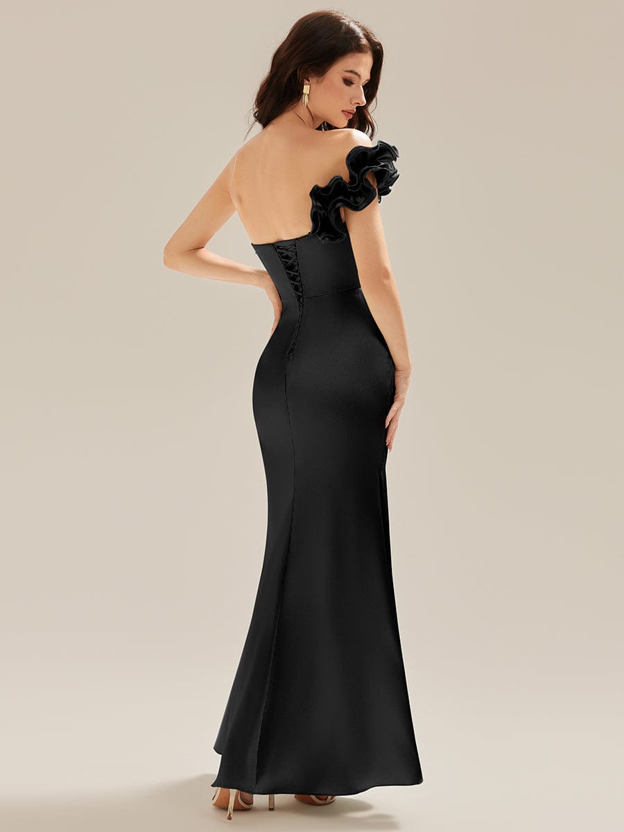 Lace-Up Satin Mermaid Maxi Dress #color_Black