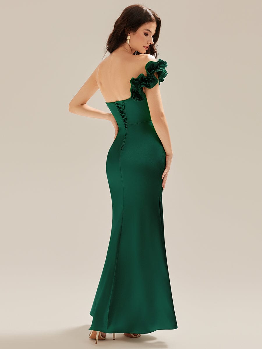 Lace-Up Satin Mermaid Maxi Dress #color_Dark Green