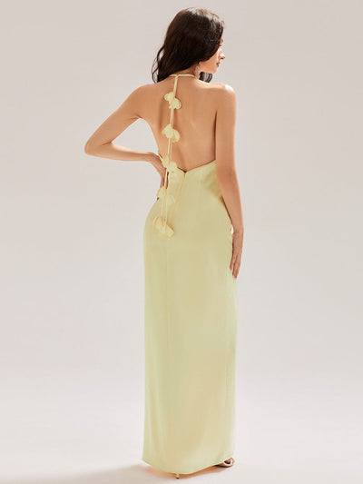 Cold Shoulder Satin Mermaid Dress #color_Yellow