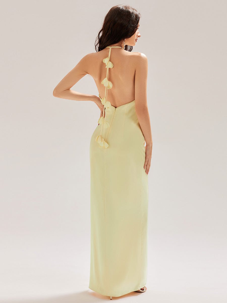 backless bridesmaid dresses Flowing Ribbons Satin Sleeveless Dress Sheath/Column Spaghetti Straps Floor