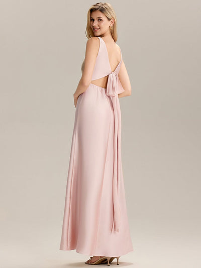 Tie Knot Satin Sleeveless Bridesmaid Dress #color_Pink