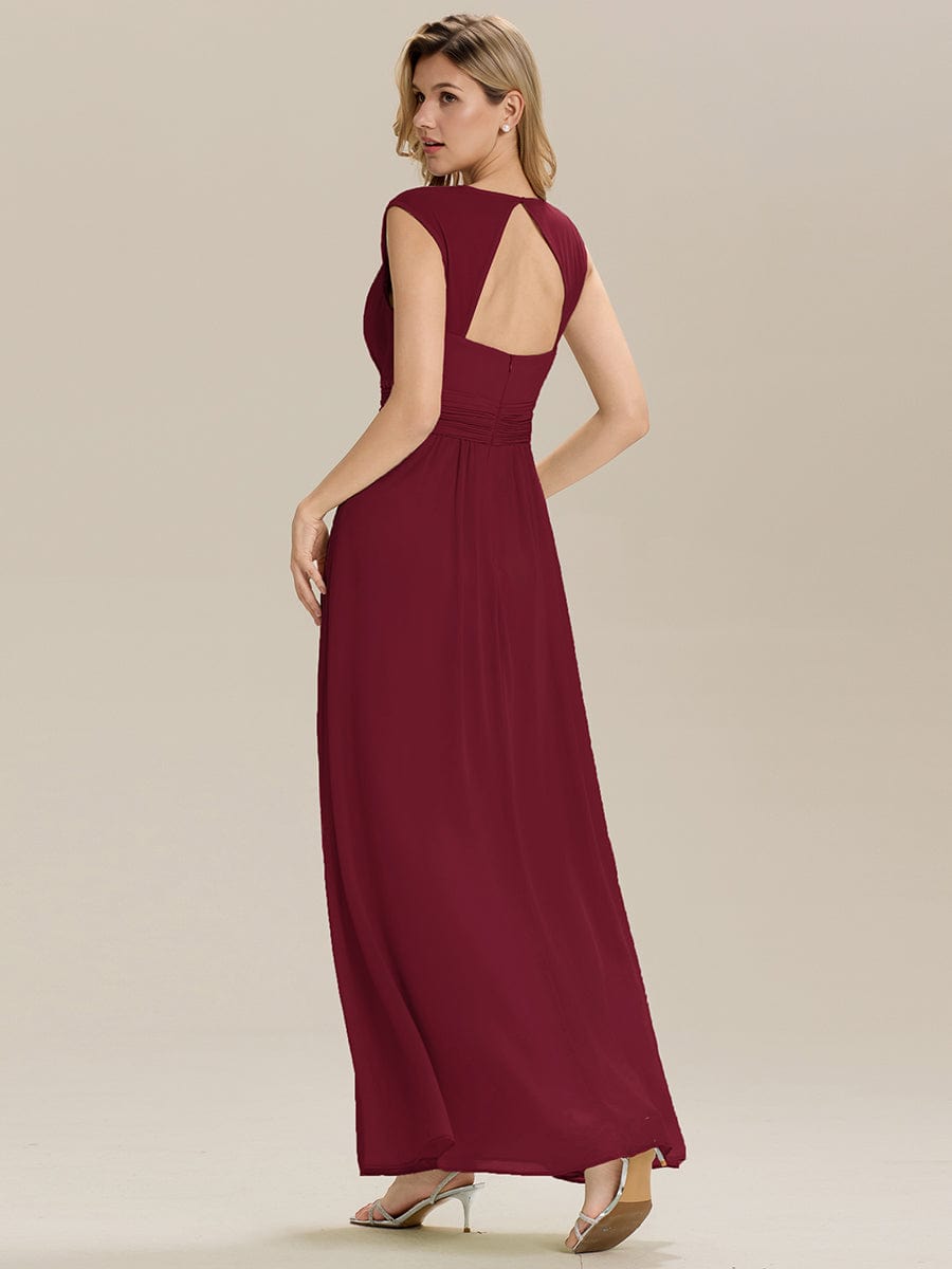 Backless Chiffon Sleeveless Bridesmaid Dress #color_Burgundy