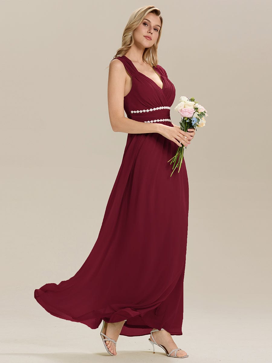 Backless Chiffon Sleeveless Bridesmaid Dress #color_Burgundy