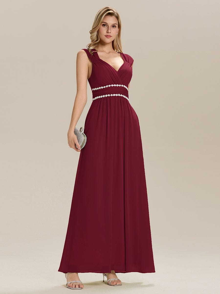 Backless Chiffon Sleeveless Bridesmaid Dress #color_Burgundy