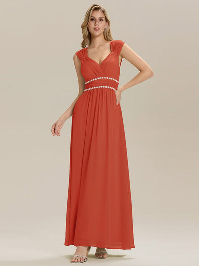 Backless Chiffon Sleeveless Bridesmaid Dress #color_Burnt Orange
