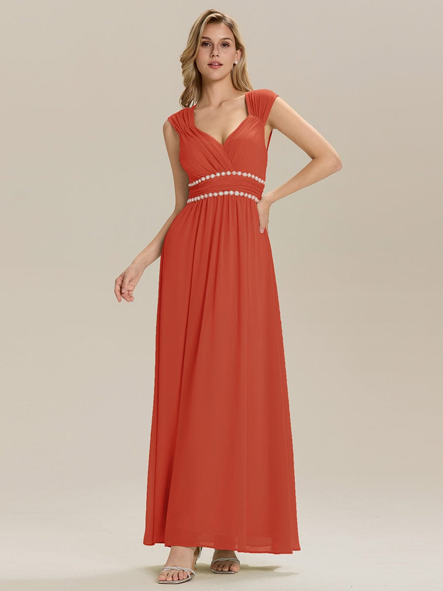 Backless Chiffon Sleeveless Bridesmaid Dress #color_Burnt Orange