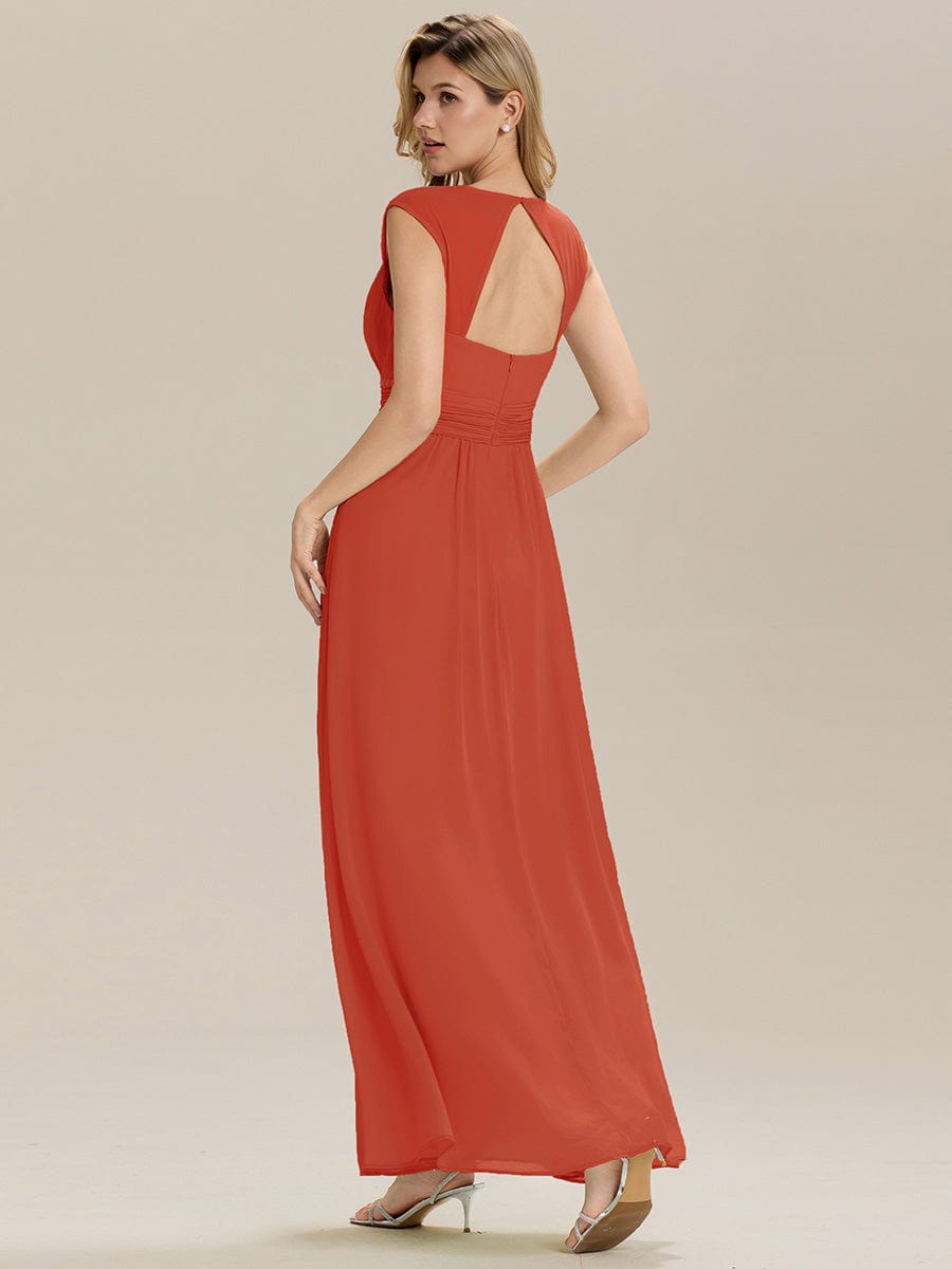 Backless Chiffon Sleeveless Bridesmaid Dress #color_Burnt Orange