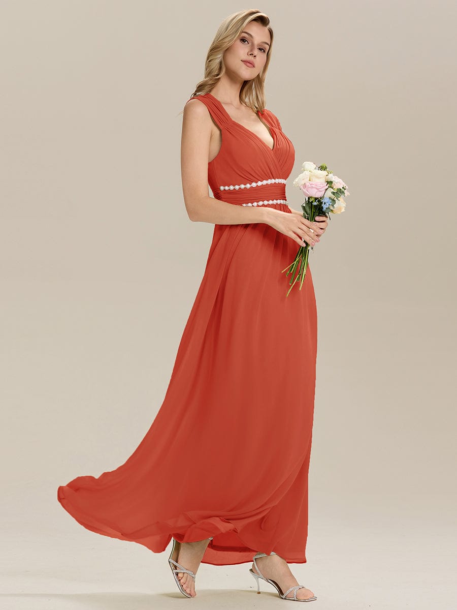 Backless Chiffon Sleeveless Bridesmaid Dress #color_Burnt Orange
