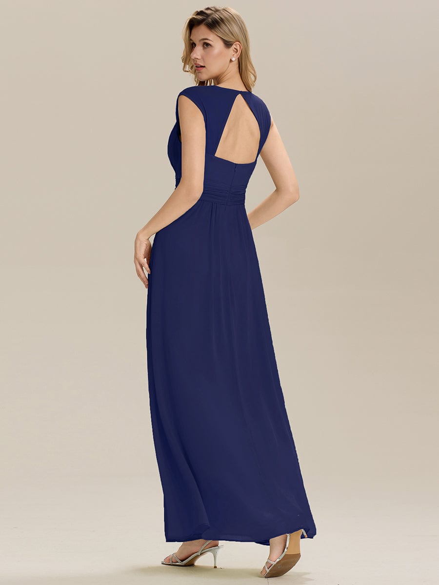 Backless Chiffon Sleeveless Bridesmaid Dress #color_Navy Blue