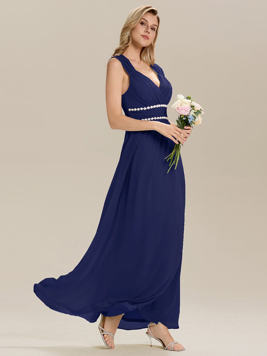 Backless Chiffon Sleeveless Bridesmaid Dress #color_Navy Blue
