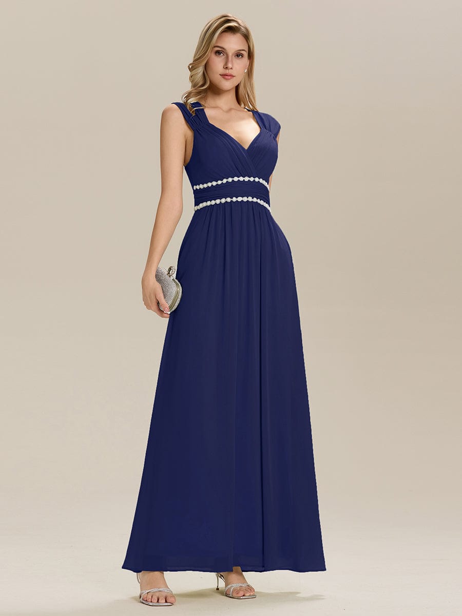 Backless Chiffon Sleeveless Bridesmaid Dress #color_Navy Blue