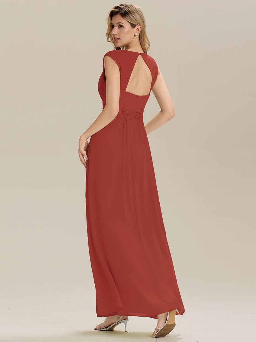 Backless Chiffon Sleeveless Bridesmaid Dress #color_Vermilion