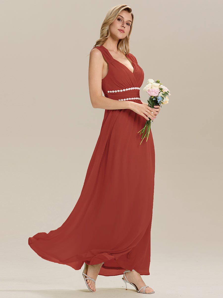 Backless Chiffon Sleeveless Bridesmaid Dress #color_Vermilion