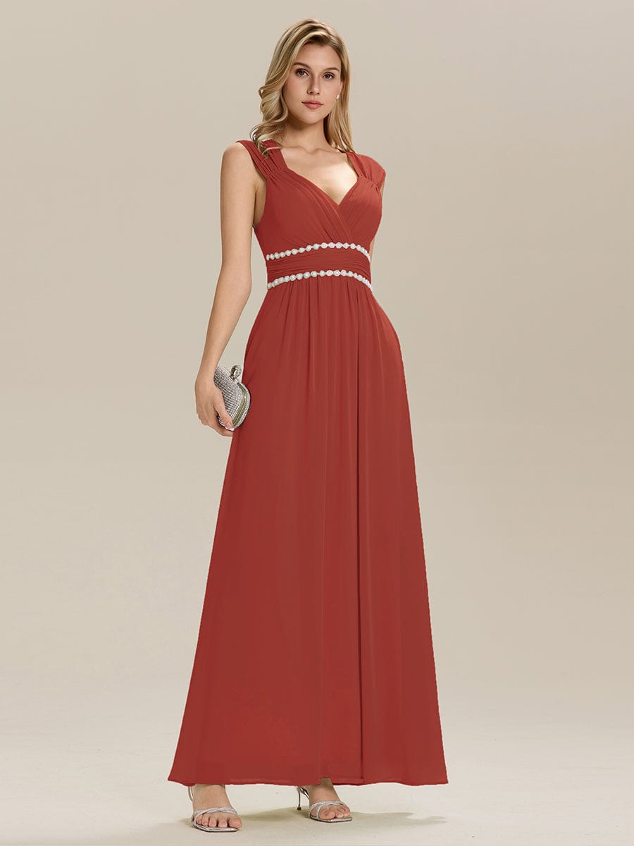 Backless Chiffon Sleeveless Bridesmaid Dress #color_Vermilion