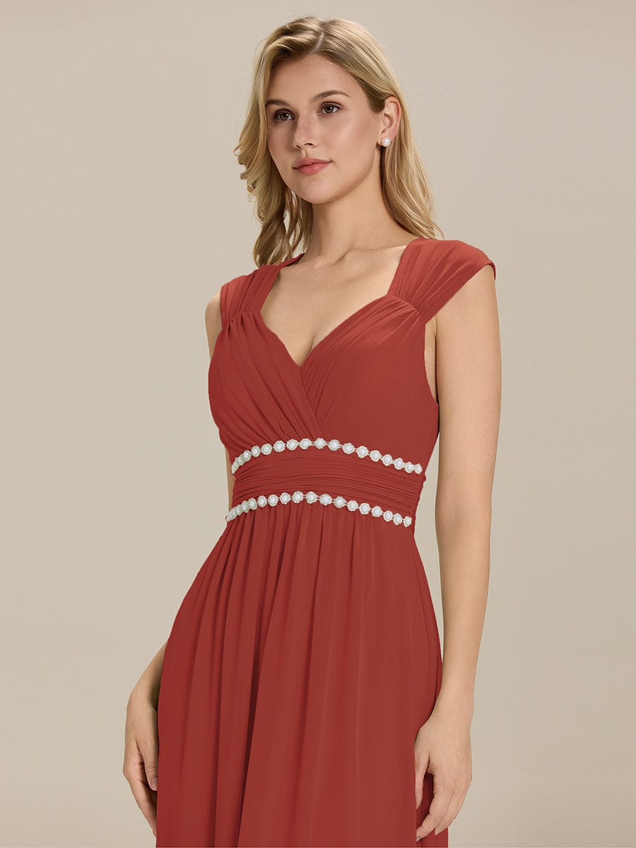 Backless Chiffon Sleeveless Bridesmaid Dress #color_Vermilion