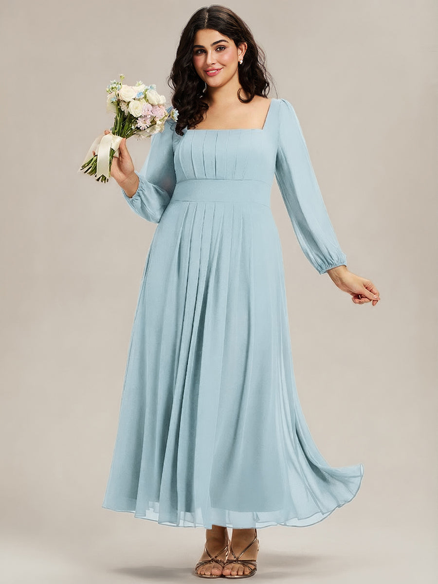 See-through Chiffon Lantern Sleeve Bridesmaid Dress #color_Sky Blue