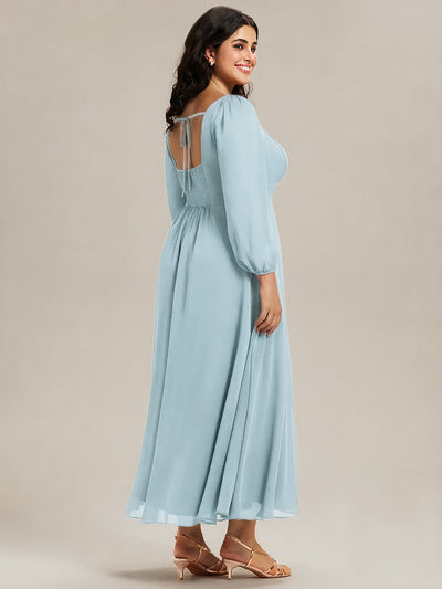 Plus Size See-through Chiffon Lantern Sleeve Wedding Guest Dress #color_Sky Blue